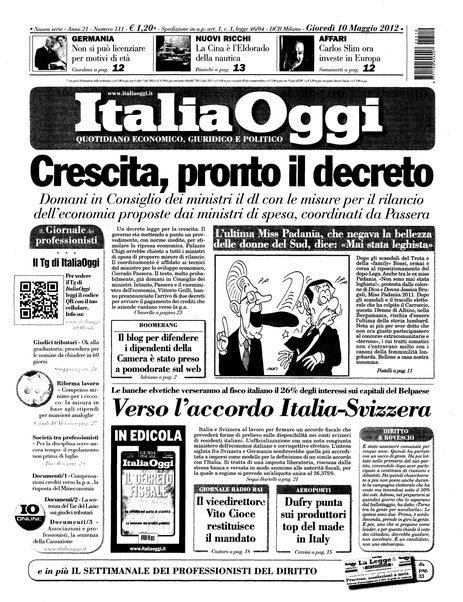 Italia oggi : quotidiano di economia finanza e politica